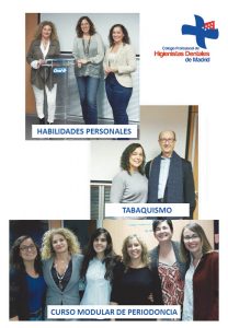 En las imágenes, los diferentes cursos impartidos en el Colegio de Higienistas de Madrid con sus correspondientes equipos docentes y ponentes, acompañados por la presidenta de la institución, Sol Archanco.